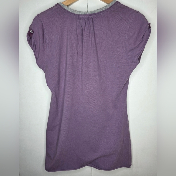 Lilac Cotton Top With Grey Trim And Ruching Lg. - Picture 2 of 12